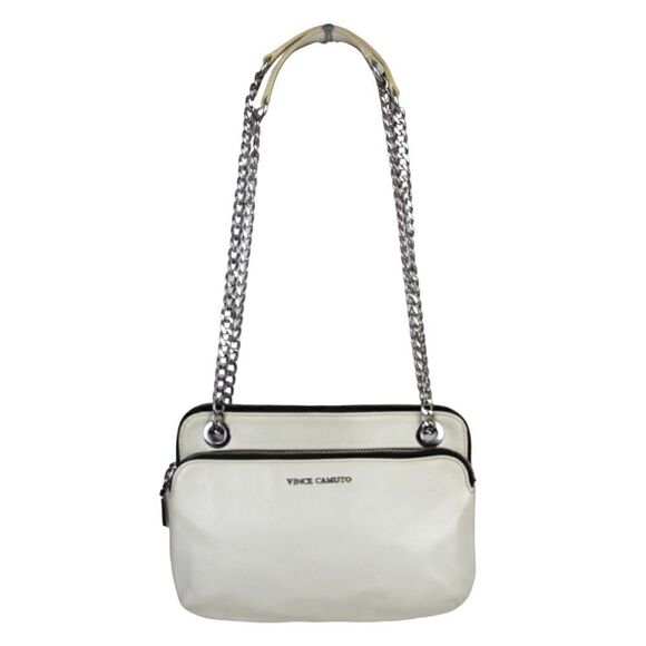 Vince Camuto WHITE GENUINE LEATHER CHAIN TWO COMPARTMENT SHOULDER BAG HANDBAG - Picture 1 of 16